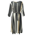 Wholesale Ladies Fashion Summer Elegant Casual Long Sleeve Woven Stripe Long Dress